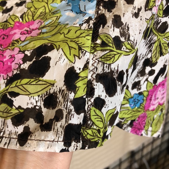 Isabela d. Floral Silk Skirt Lightweight A-line Pink Green Black White Sz 4 EUC - Picture 4 of 7
